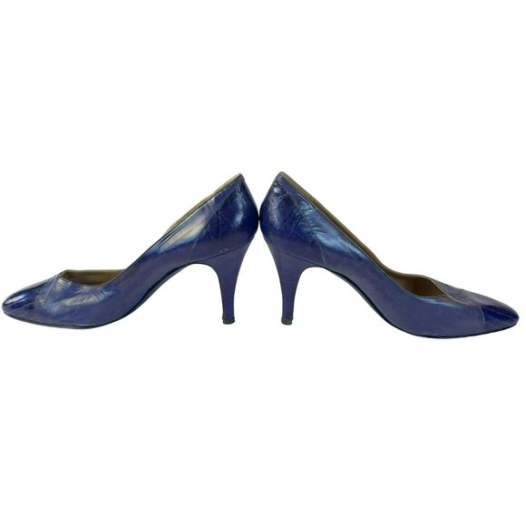 Vintage Natale Ferrario Heels Purple Embossed Leather Snakeskin Size 39 1/2Italy - Picture 9 of 9